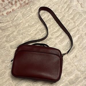 Leatherology Meadow Large Crossbody Satchel mahogany leather with light gold